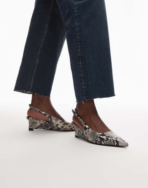 & Other Stories leather slingback wedge pump heels in grey snake print - view 1