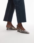 [Other Stories] & Other Stories leather slingback wedge pump heels in grey snake print 39 GREY