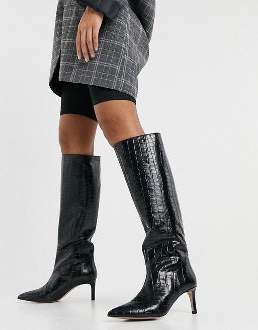 & Other Stories leather slouch knee high boots in black