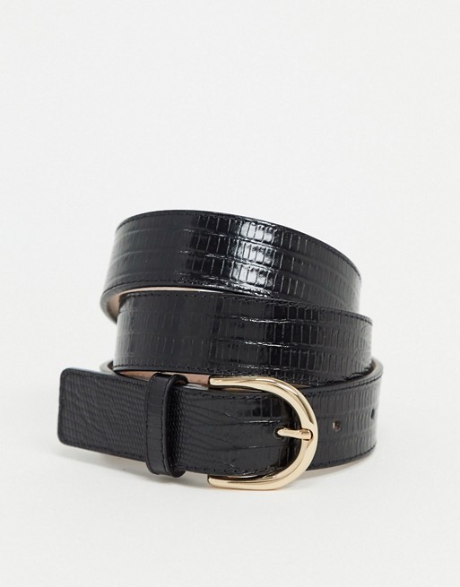 & Other Stories leather snake effect belt in black