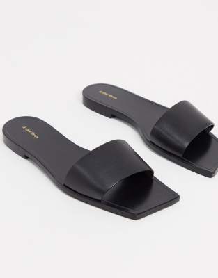 black leather sandals flat