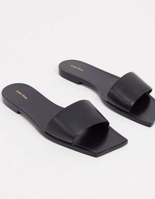& Other Stories leather square toe flat sandal in black