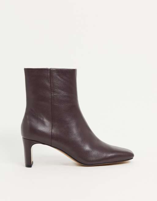 square toed high heel leather ankle boots