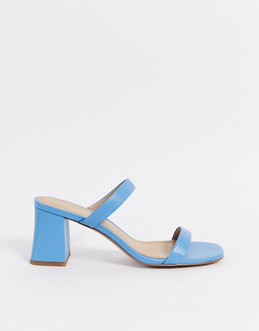 & Other Stories leather square toe heeled sandal in blue