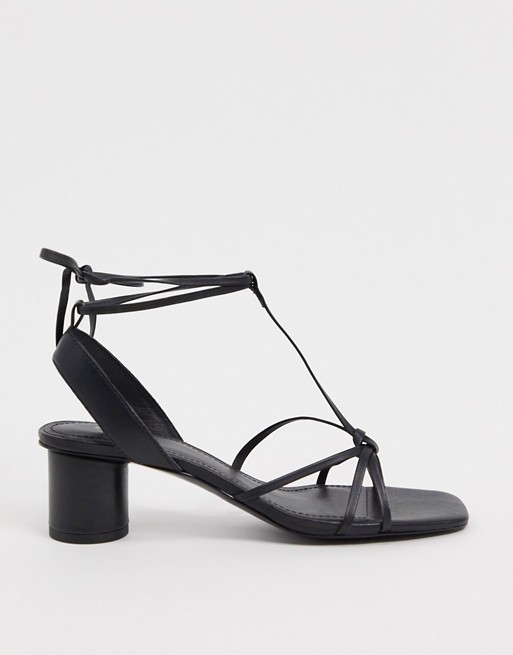 & Other Stories leather square toe sandal with round heel in black