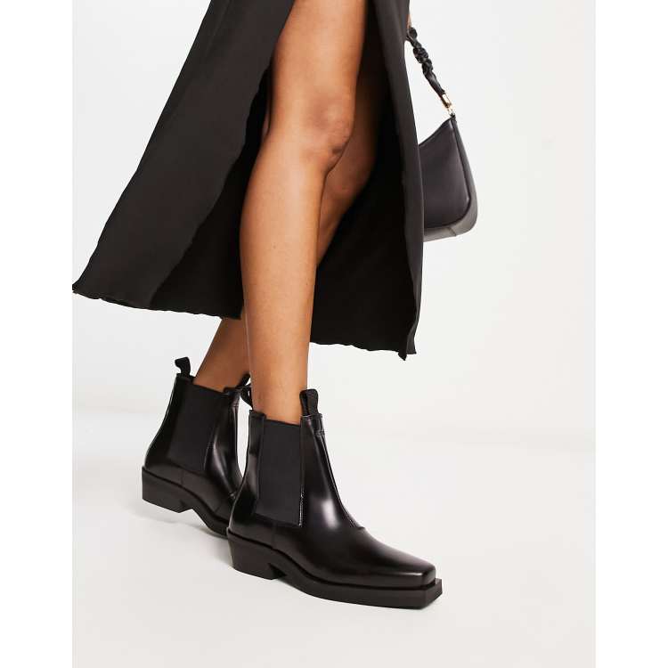 & Other Stories leather square toe western biker boots in black | ASOS