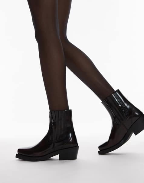 & Other Stories leather square toe western boots in dark red - view 1
