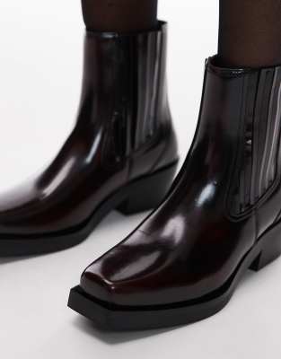 & Other Stories Leather Square Toe Western Boots In Brown