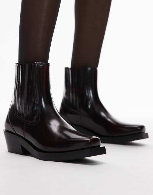 Other Stories leather square toe western boots in dark red