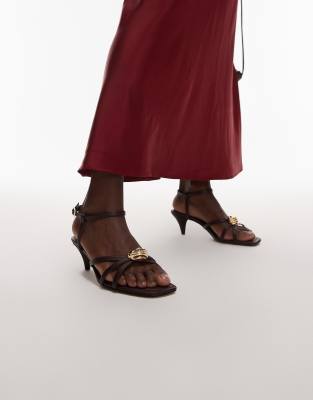 & Other Stories Leather Strappy Heel Sandals With Front Motif Detail