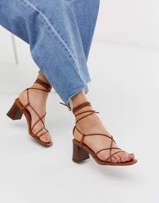 & other stories leather strappy heeled sandals in cognac