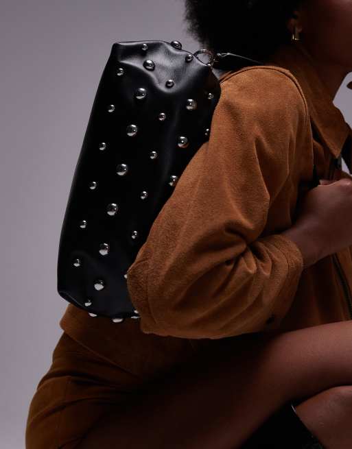 & Other Stories leather studded clutch with detachable shoulder strap in black, 4 of 4