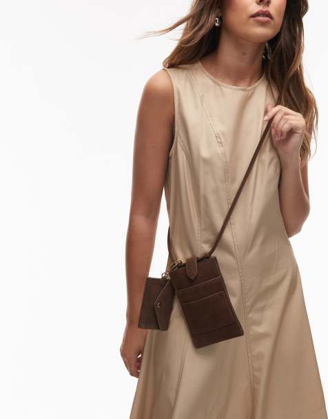 & Other Stories leather suede phone pouch with coin purse attachment in dark brown - view 1