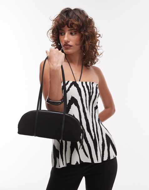 & Other Stories leather suede two handle curve shoulder bowling bag in black - view 1