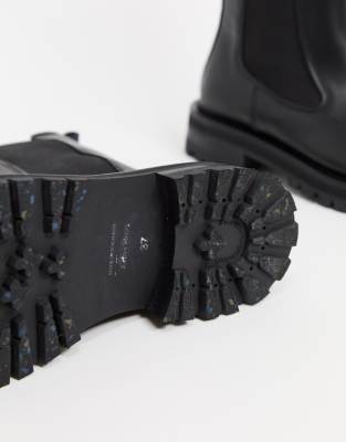 & other stories leather tall chunky flat boots in black