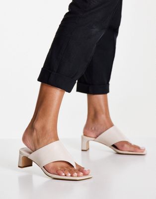 & Other Stories leather thong heeled sandals in light beige
