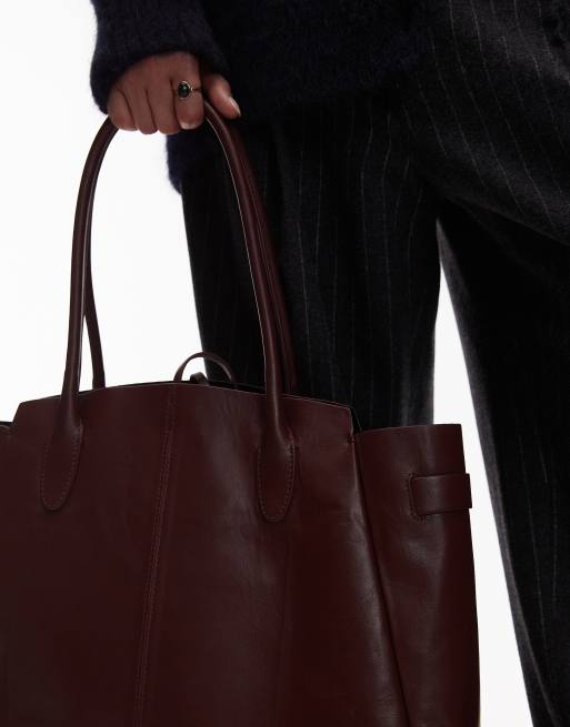 & Other Stories leather tote shopper bag in burgundy  , 3 of 4