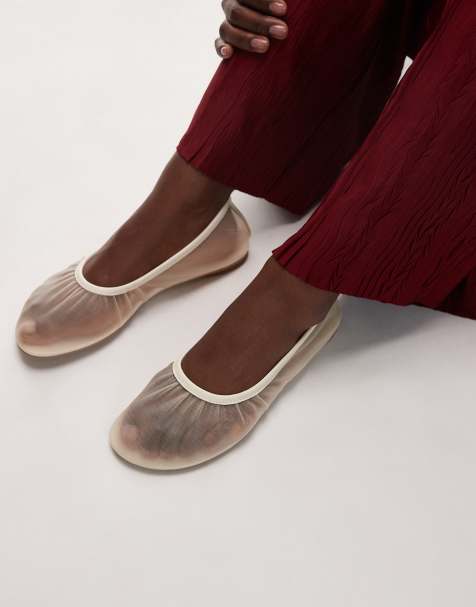 & Other Stories leather trimmed mesh ballet flats in cream - view 1