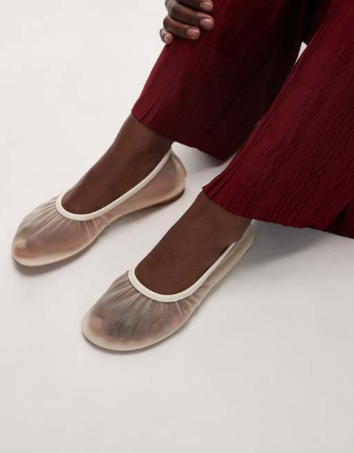 & Other Stories leather trimmed mesh ballet flats in cream