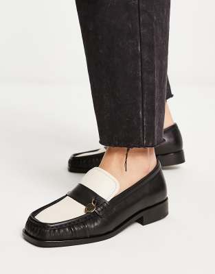 & Other Stories leather two tone loafer shoes in black and cream