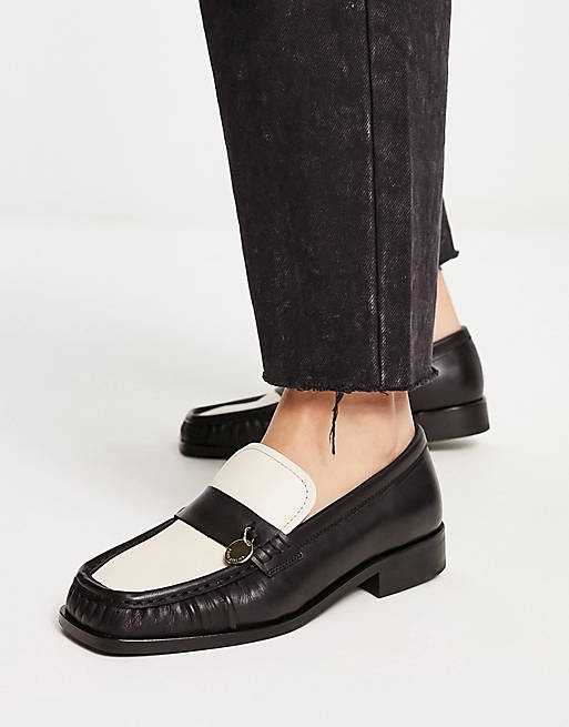 & Other Stories leather two tone loafer shoes in black and cream