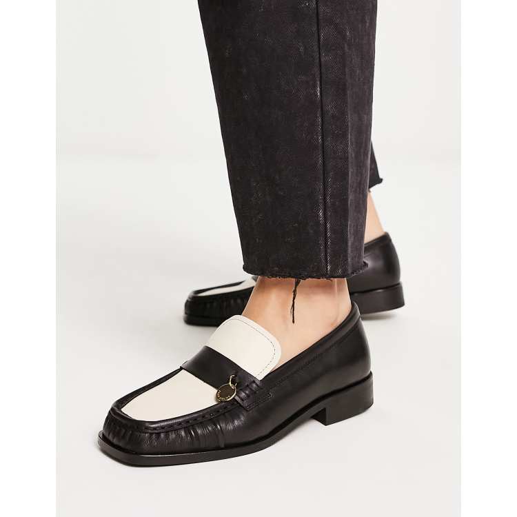 & Other Stories leather two tone loafer shoes in black and cream