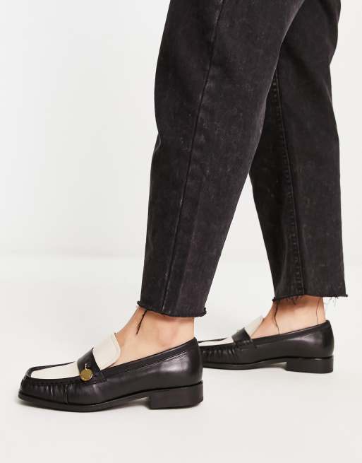 & Other Stories leather two tone loafer shoes in black and cream