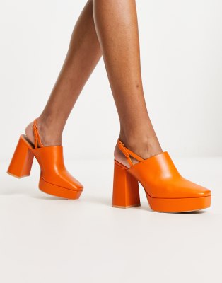 & Other Stories - Leder-Plateauschuhe in Orange mit hohem Absatz