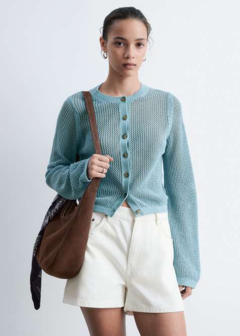 & Other Stories leichter Cardigan aus reiner Baumwolle mit Rundhalsausschnitt in Blau - view 1