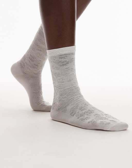 & Other Stories leopard embroidery ankle socks in white, 2 of 3