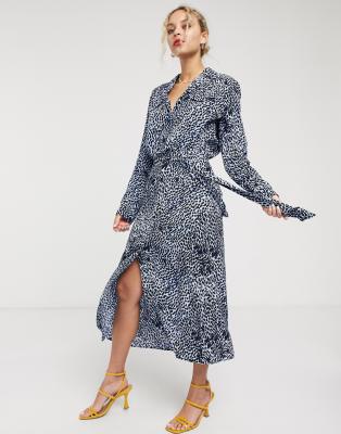 blue animal print midi dress