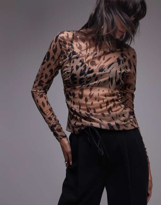 & Other Stories – Leopardmönstrad, långärmad topp i jersey och mesh med draperande detaljer, 3 av 4