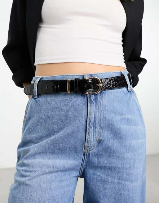 & Other Stories - Leren riem in zwart met krokodillenmotief