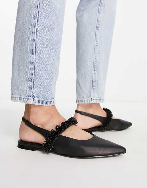 & Other Stories - Leren slingback schoenen met kraaltjes in zwart 
