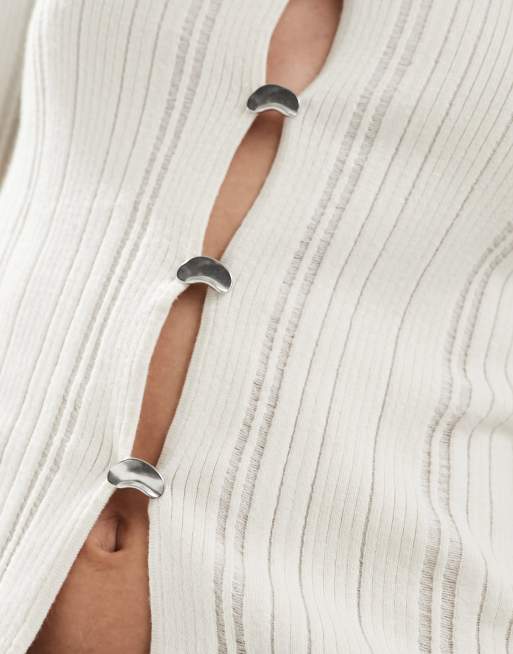 & Other Stories lightweight knit cardigan with button scallop edge in off white, 3 of 4