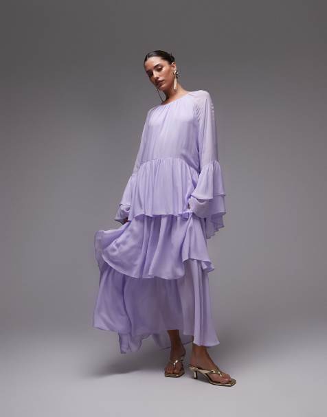 & Other Stories chiffon maxi dress with ruffles and tiered volume hem in lilac