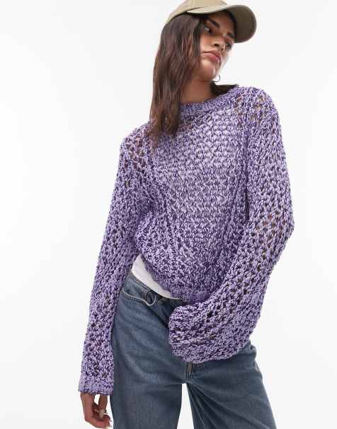& Other Stories crochet  knit sweater with tape detail in lilac