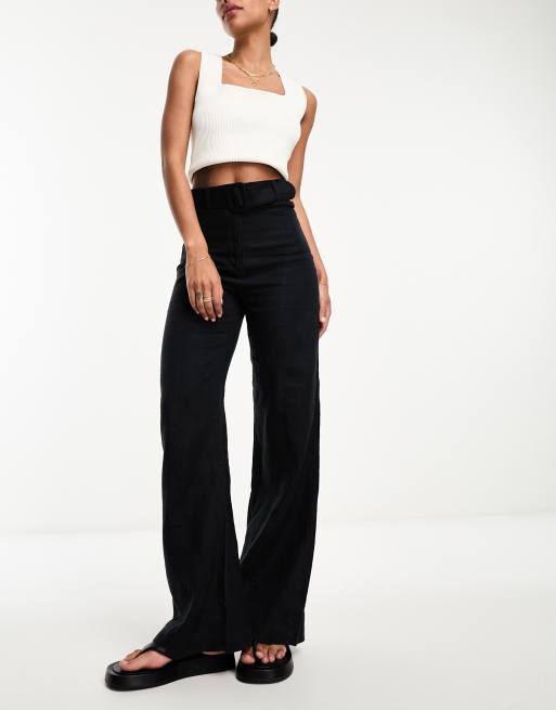 Black Plisse Belted Trouser