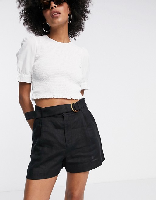 & Other Stories linen belted shorts in black