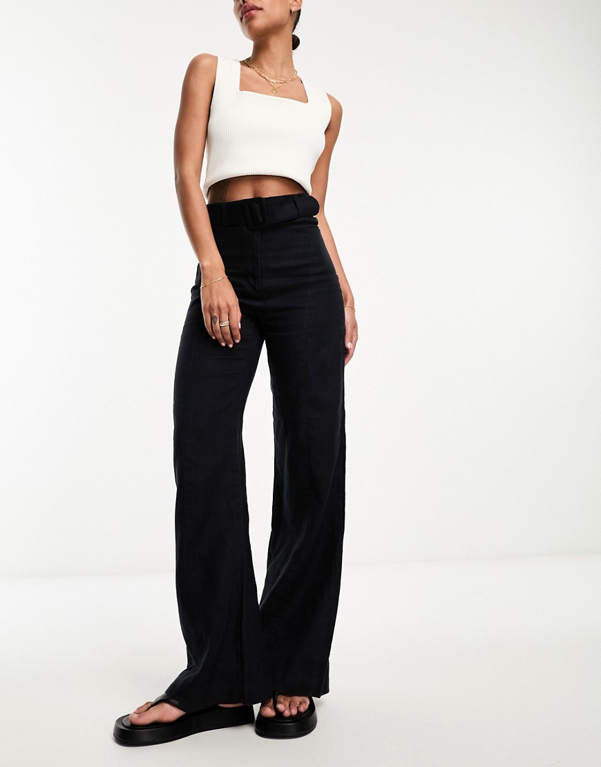 & Other Stories linen belted trousers in black