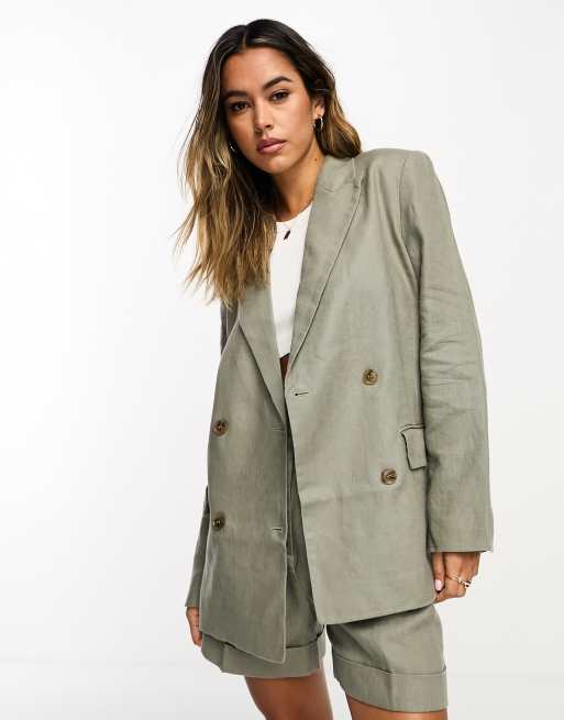 Khaki linen blazer discount womens