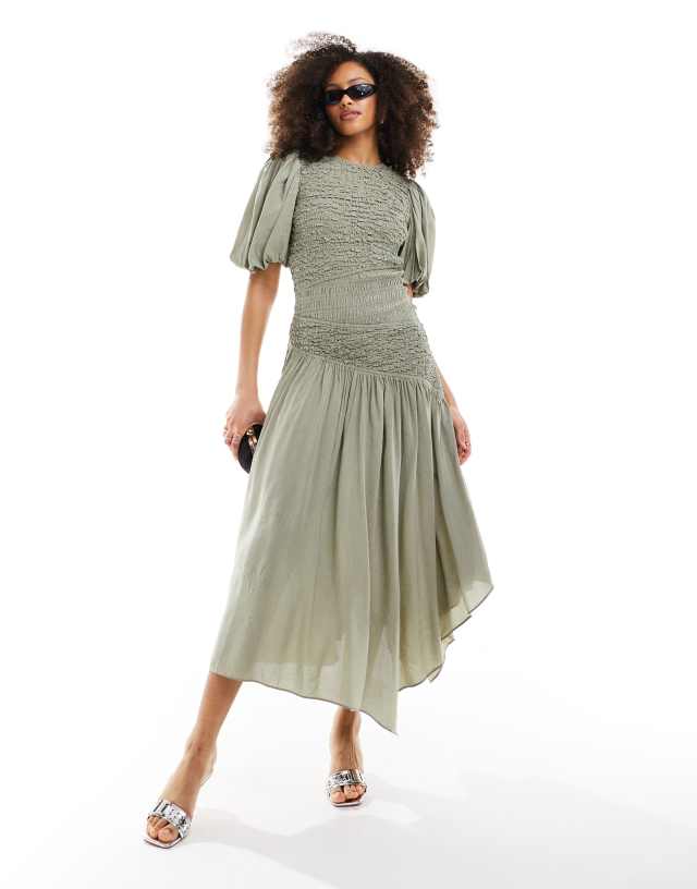 long sleeve semi formal dress Jacquard Mesh Long Sleeve Shirred Dress – bebe main image 0
