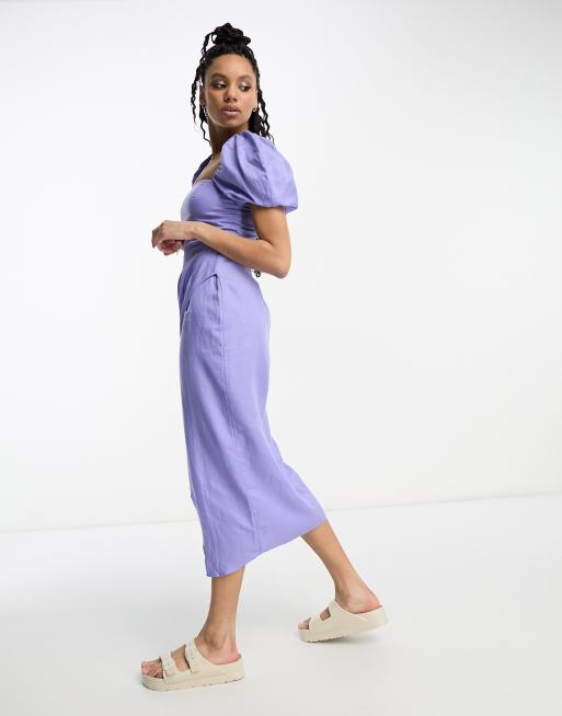 Other Stories linen blend corset detail midi wrap dress in lilac ASOS