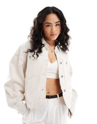 & Other Stories & Other Stories linen blend denim jacket with utility pockets in ecru-Neutral