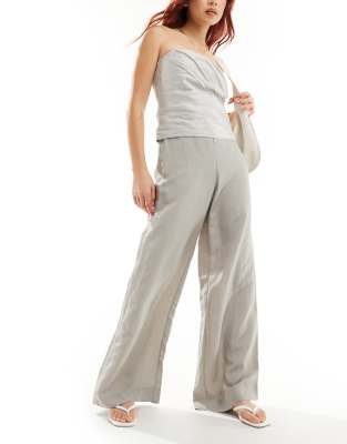 & Other Stories & Other Stories linen blend fluid wide leg trousers in grey