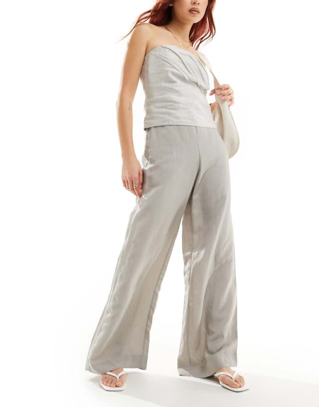 & Other Stories - linen blend fluid wide leg trousers in grey