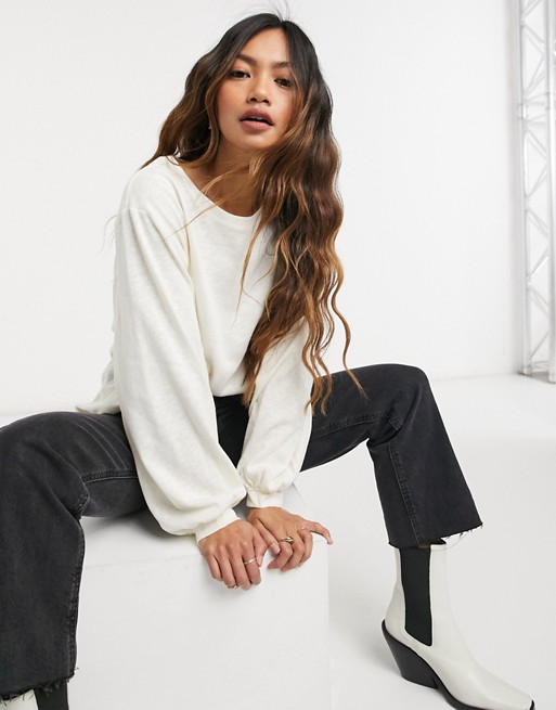 & Other Stories linen blend long sleeve top in off white