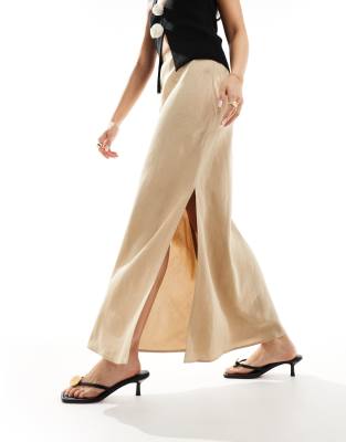 & Other Stories linen blend maxi skirt in beige-Neutral