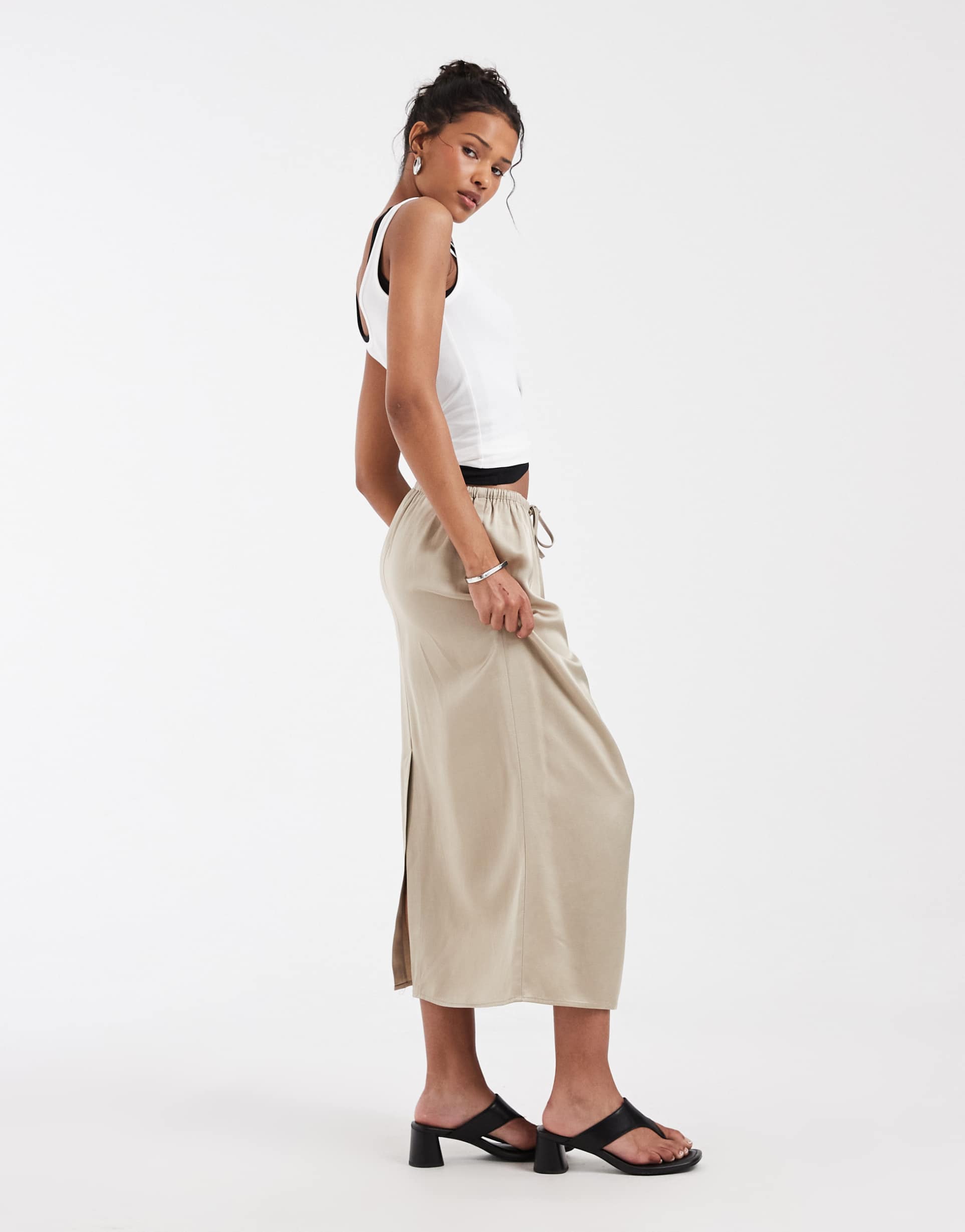 & other stories linen blend maxi skirt in beige