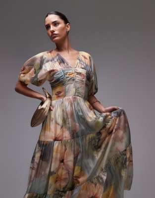 & OTHER STORIES LINEN BLEND MIDI DRESS IN FLORAL PRINT-MULTI 